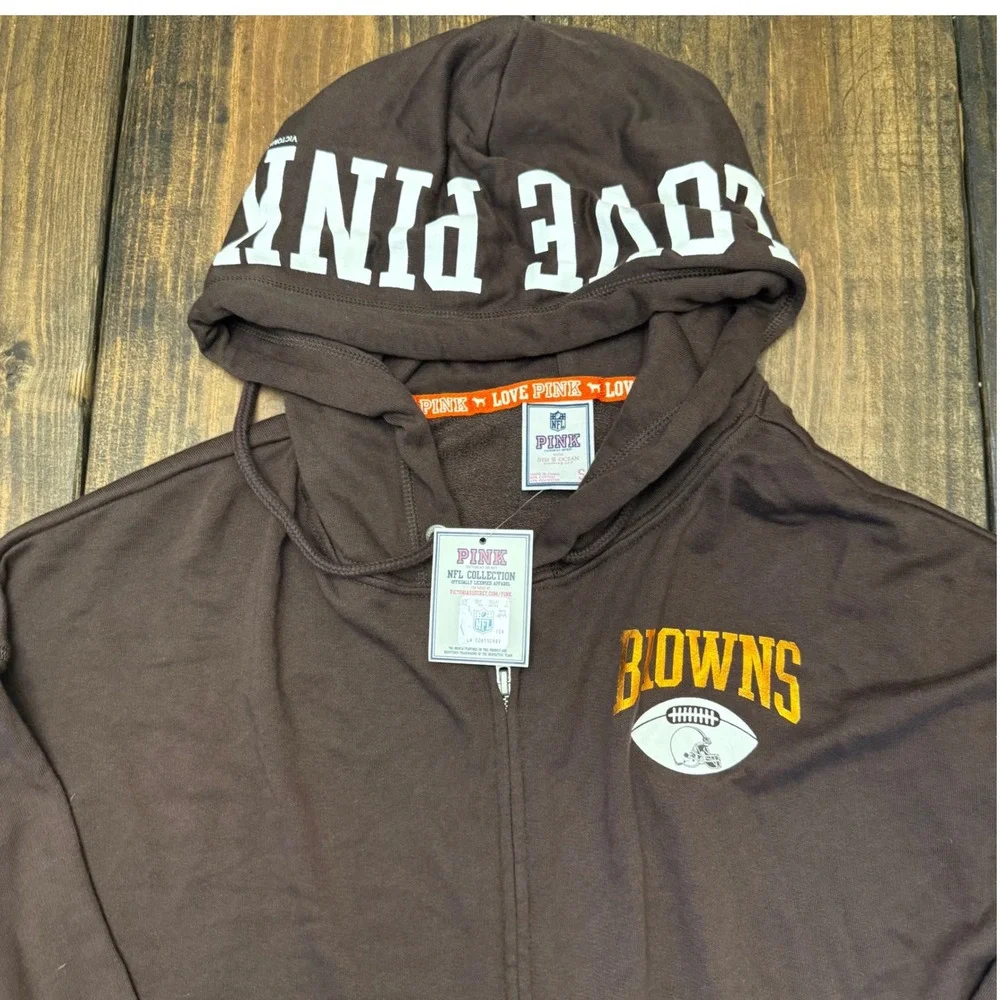 PINK Victoria's Secret NFL Cleveland Browns Zip Hoodie Womens S Brown Football‎ - Picture 2 of 10